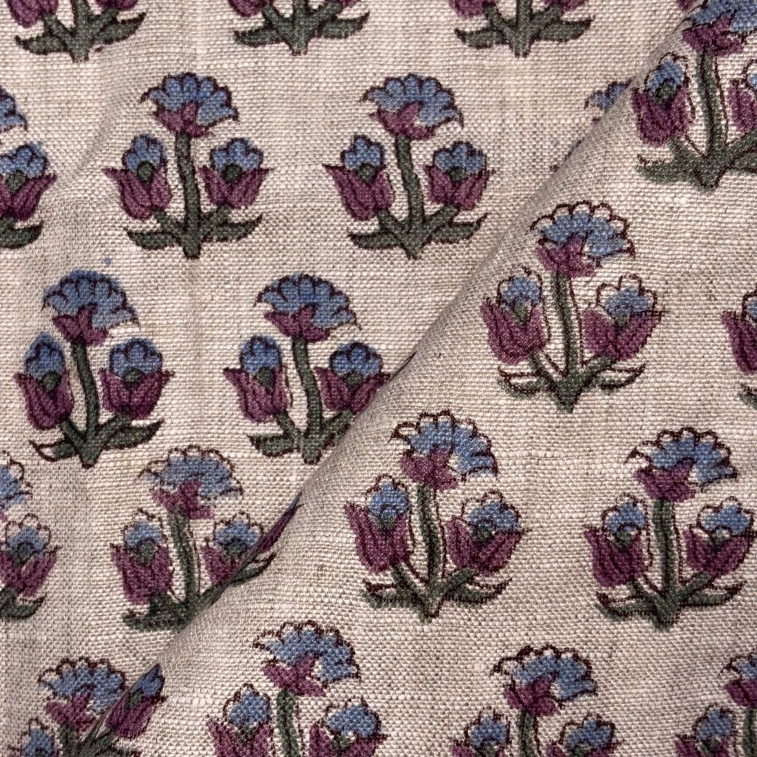 Peepal Linen 58" Block-Printed Buti Upholstery Fabric