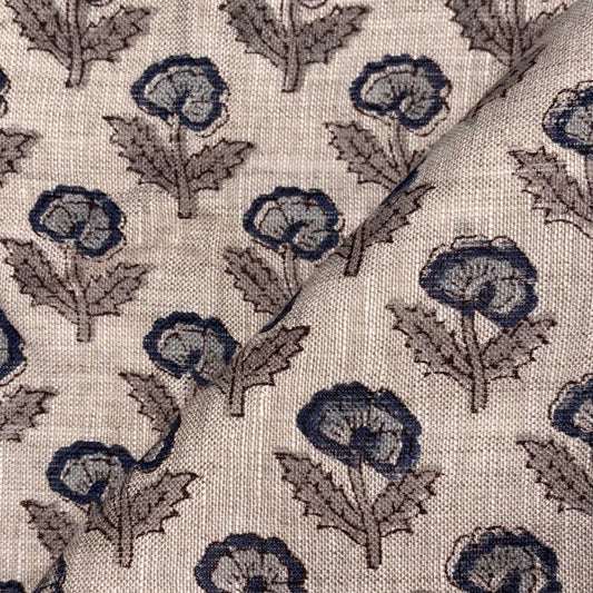 Kaamini Linen 58" Block-Printed Buti Upholstery Fabric