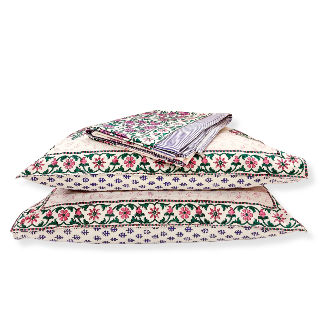 Floral patterned bedding set on a white background
