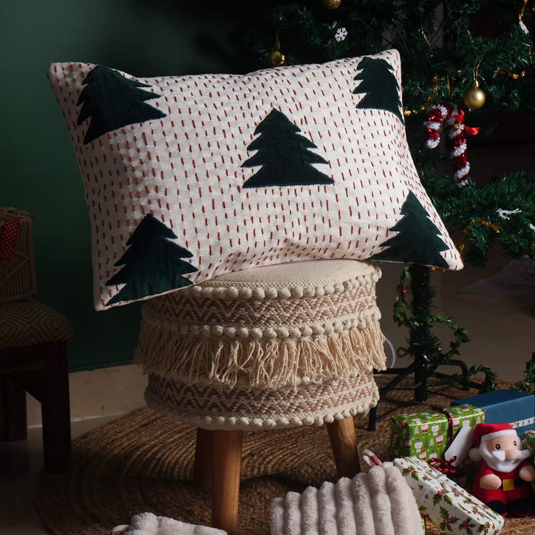 Joviana Patch Pillow Cover | Textured Holiday Pillow | Decorative Throw Cushion