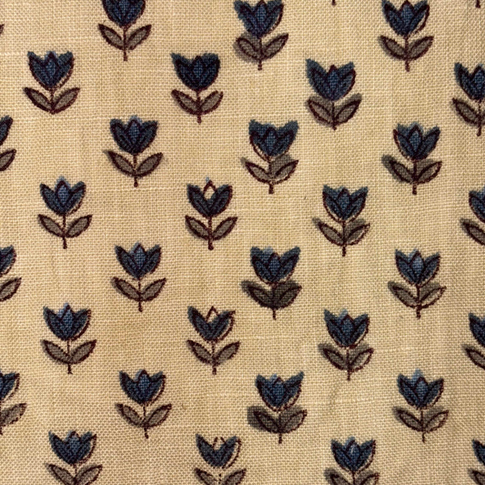 Pattern of blue flowers on a beige background