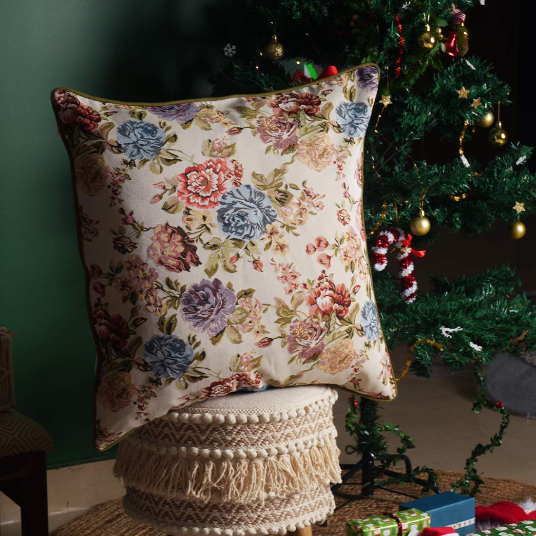 Winter Floral Pillow Cover | Tapestry Floral Pillow | Decorative Throw Cushion