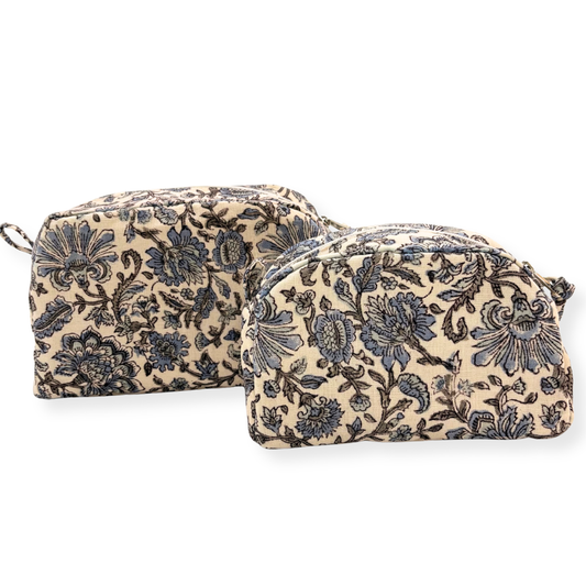Two floral-patterned pouches.