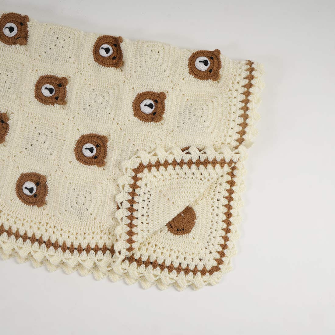 Crochet Bear Face Baby Blanket