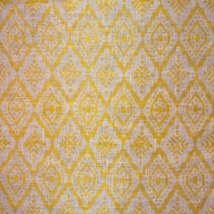 Hivra Linen 58" Block-Printed Geometric Upholstery Fabric