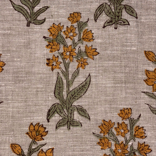 Banni Linen 58" Block-Printed Buta Upholstery Fabric