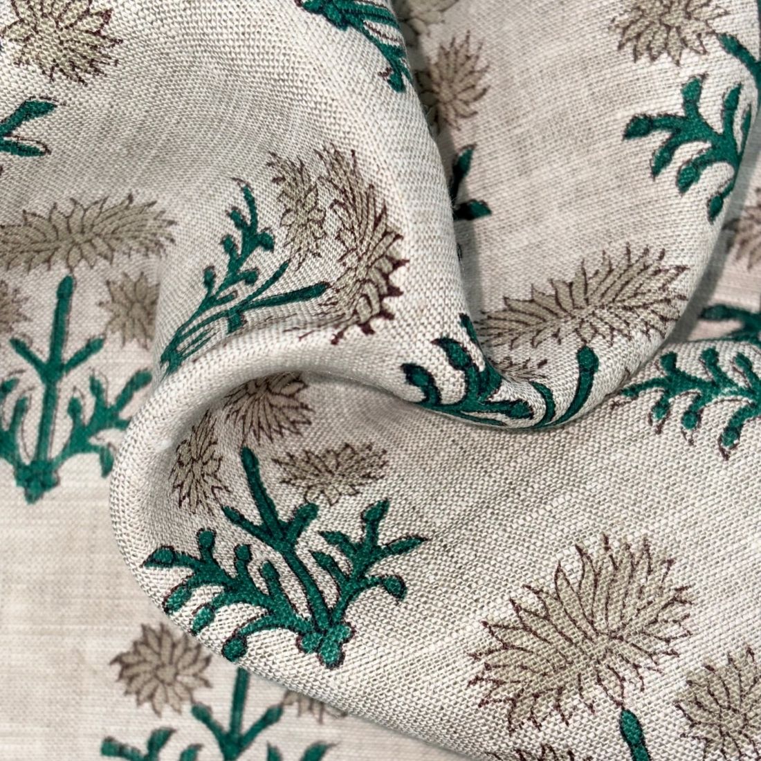 Ruhma Block Printed Linen Fabric | Upholstery & Home Décor Fabric