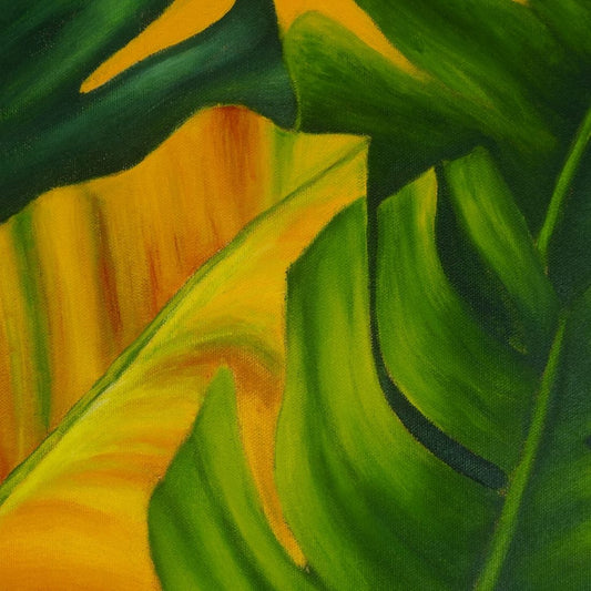 Hand Painted Banana Leaf Canvas Wall Art
