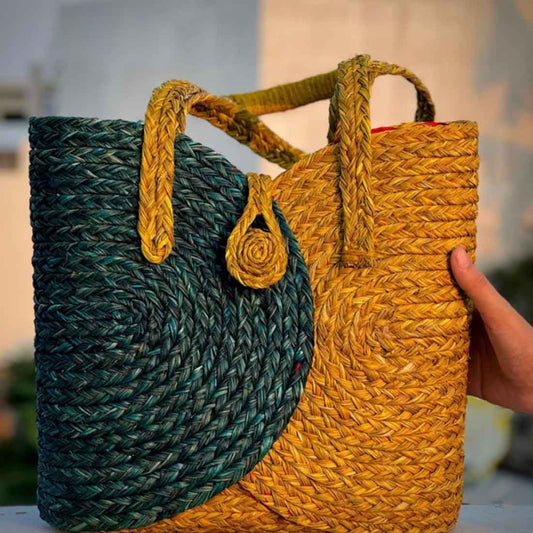Aakriti Sabai Bag - Dual-Tone Spiral Weave Tote