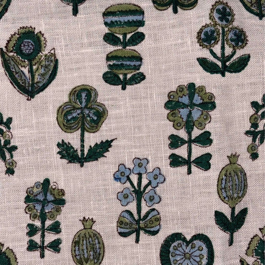 Close-up of a fabric with a floral pattern on a grey background