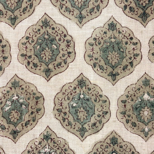 Meera Hand Block Printed Linen Fabric | Upholstery & Home Décor Fabric