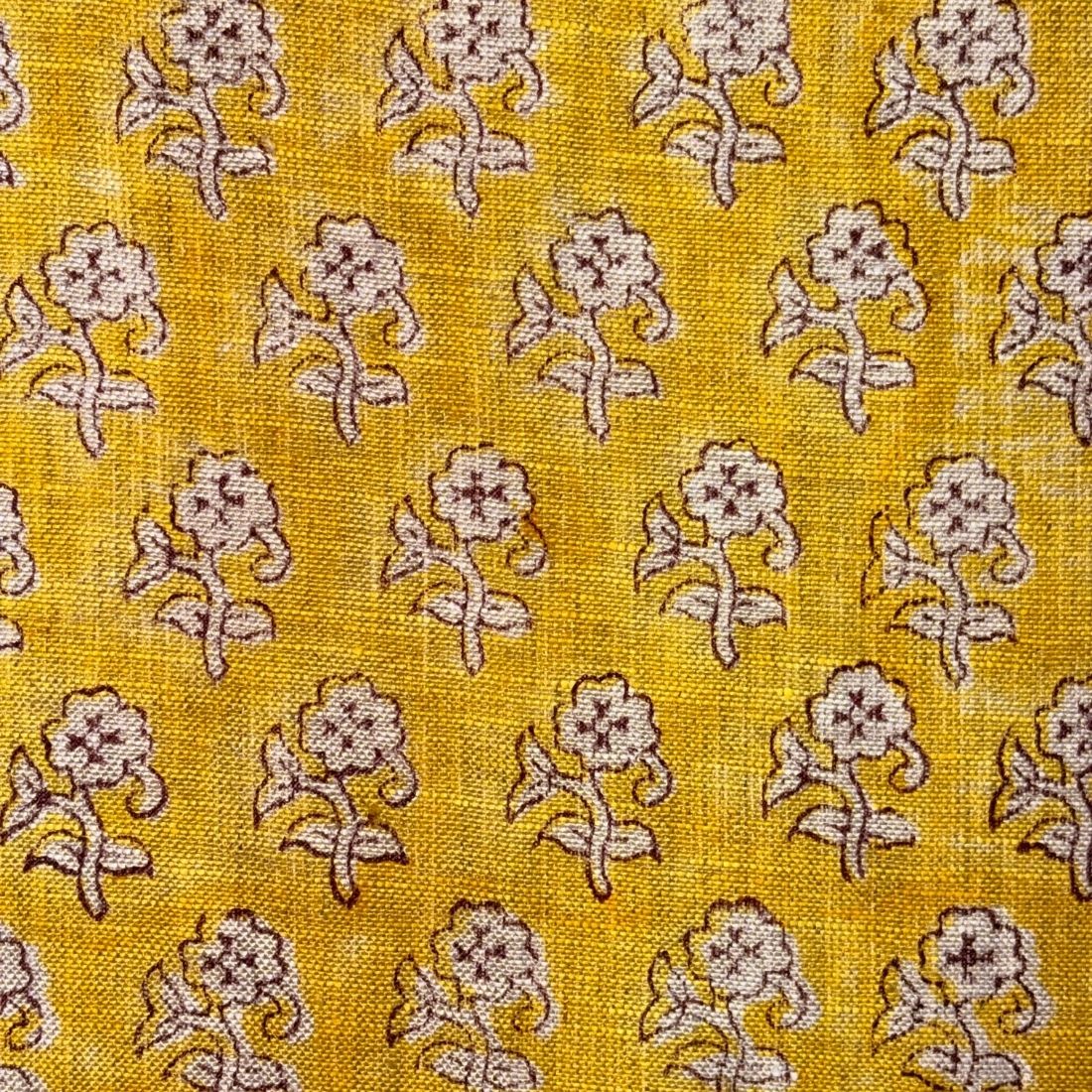 Floral pattern on a yellow fabric background