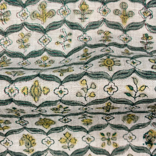 Chaya Block Printed Linen Fabric | Upholstery & Home Décor Fabric