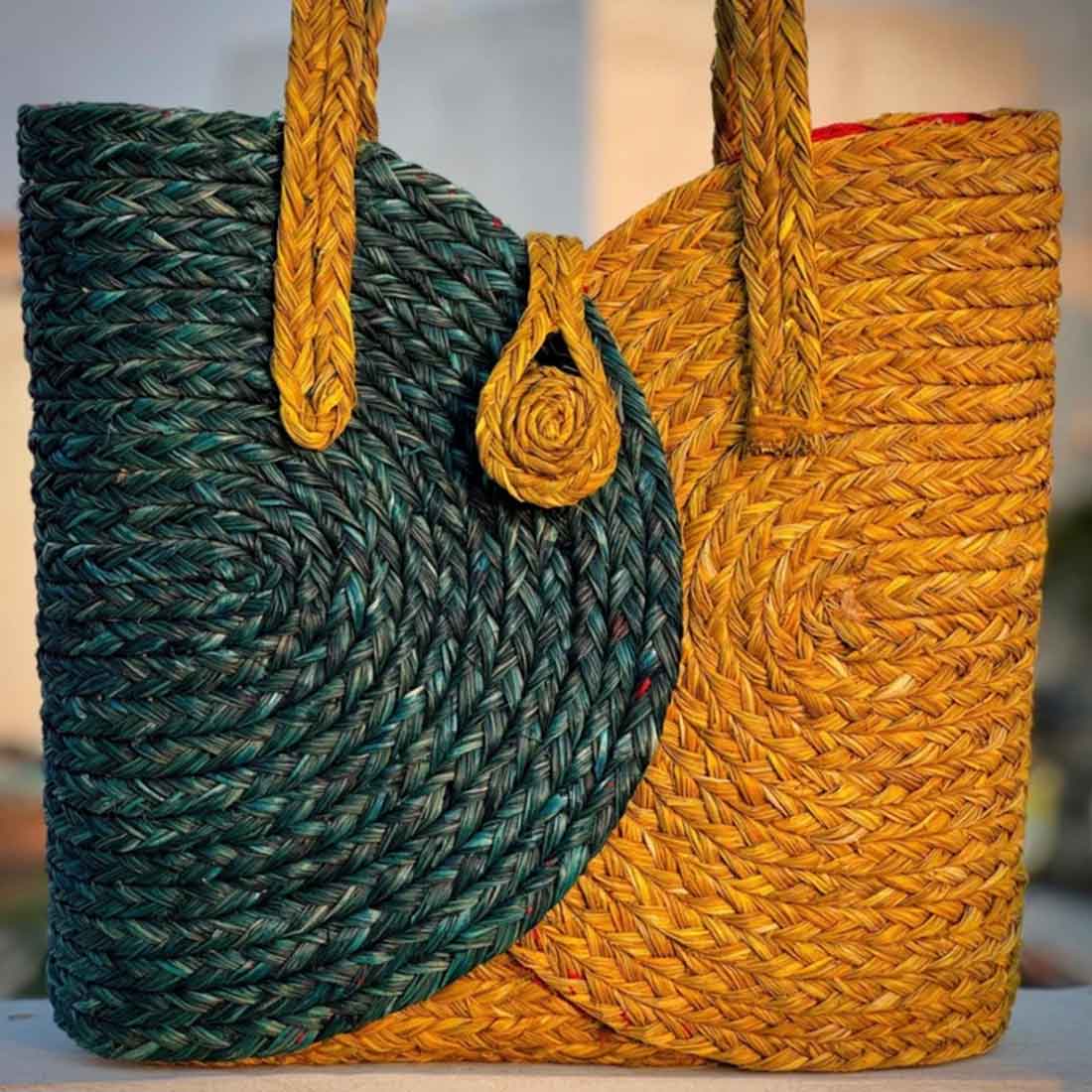 Aakriti Sabai Bag - Dual-Tone Spiral Weave Tote