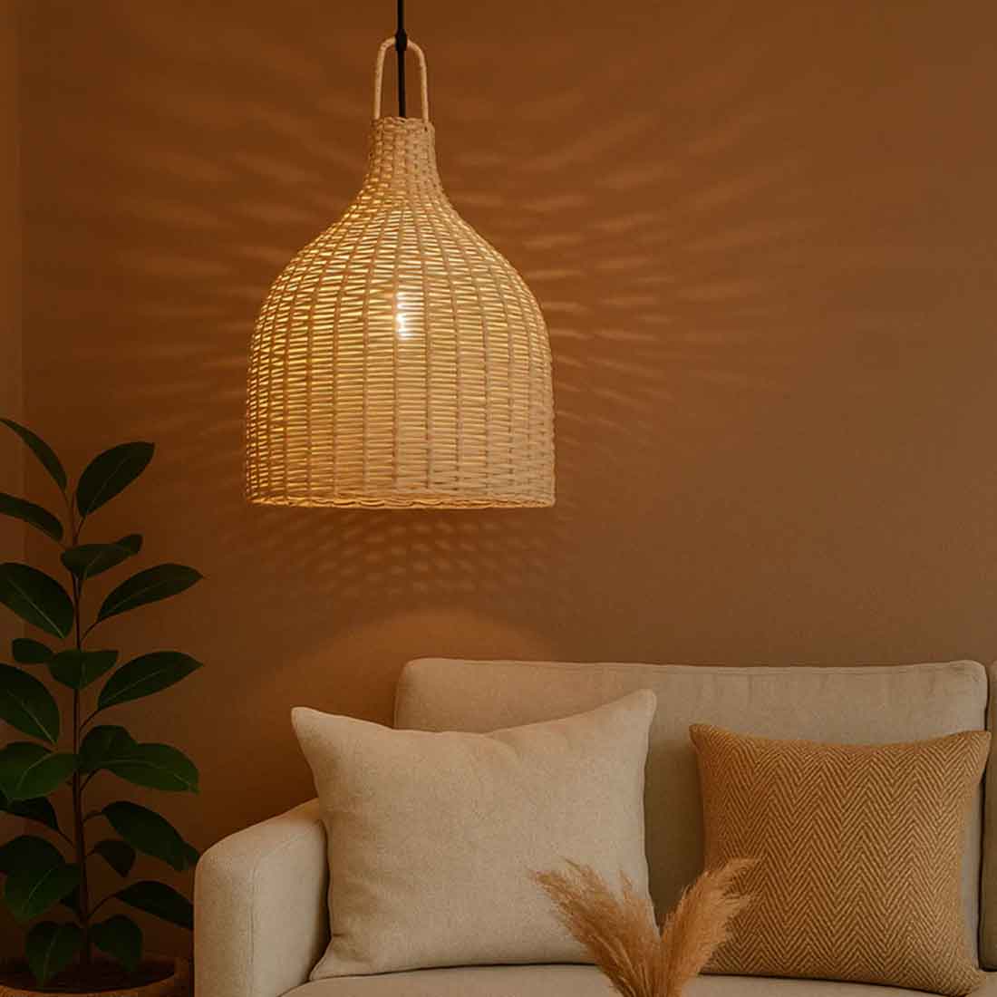 Cane Bottle Lampshade with Iron Frame