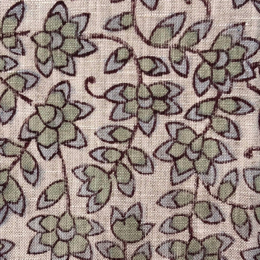 Phoolwari Linen 58" Block-Printed Jaal Upholstery Fabric