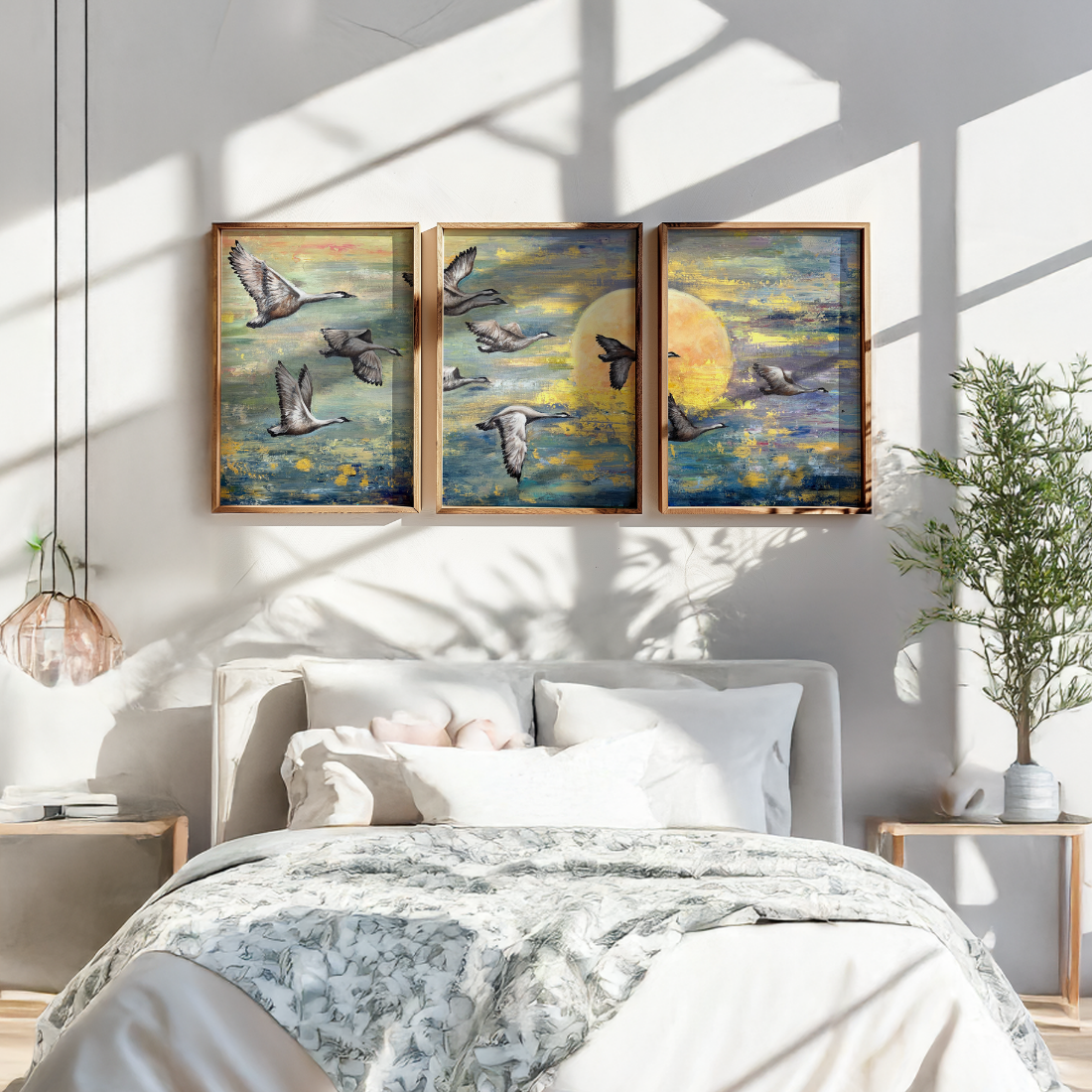 Sandhill Sunset Birds Acrylic Painting in Canvas for Home | Hand-Painted Canvas Wall Art