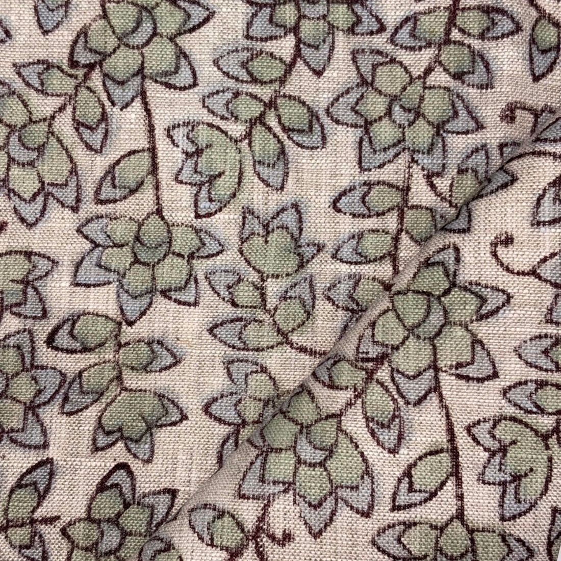 Phoolwari Linen 58" Block-Printed Jaal Upholstery Fabric