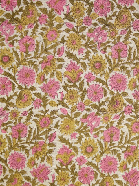 Floral pattern with pink and green flowers on a beige background