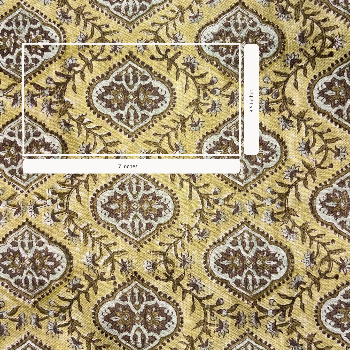 Patterned fabric with a scale bar indicating measurements