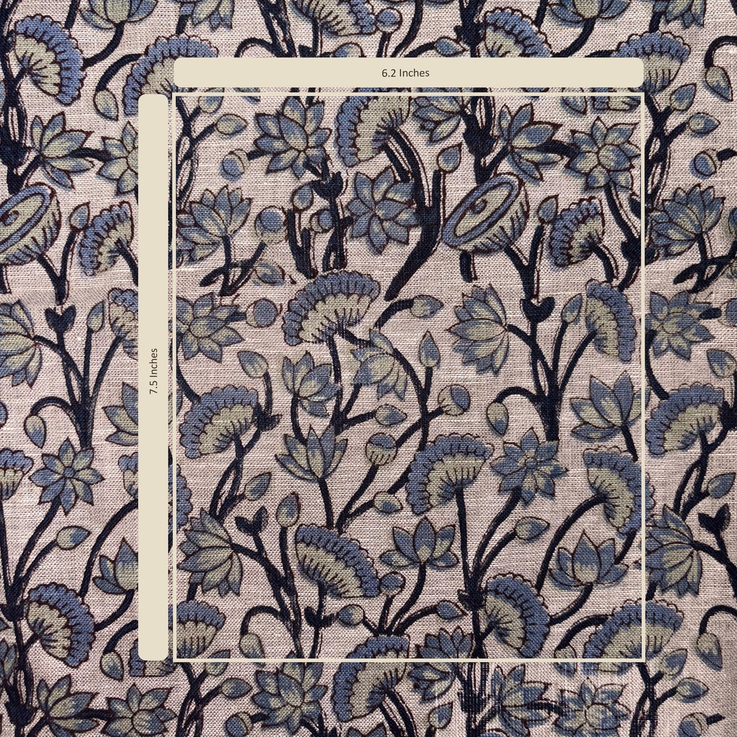 Floral patterned fabric with measurements on a textured background