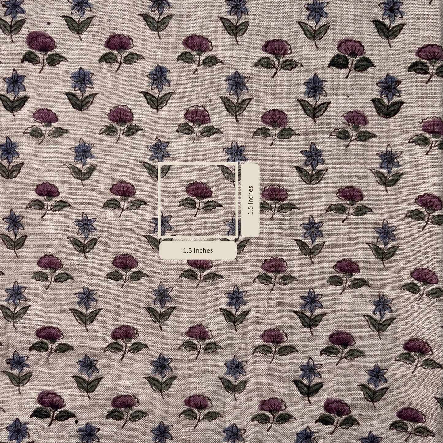 Floral patterned fabric with a label in the center