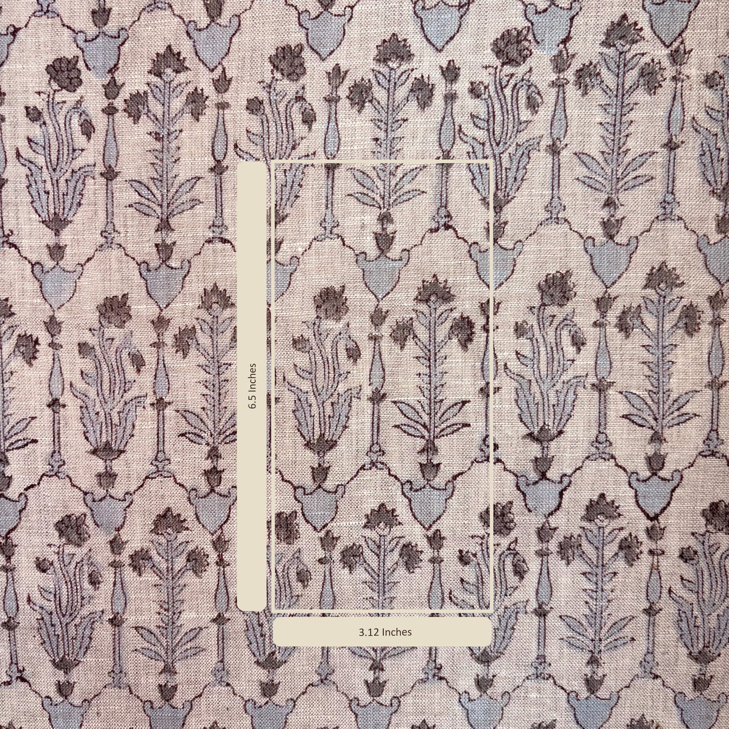Sehrh Linen 58" Block-Printed Buta Upholstery Fabric