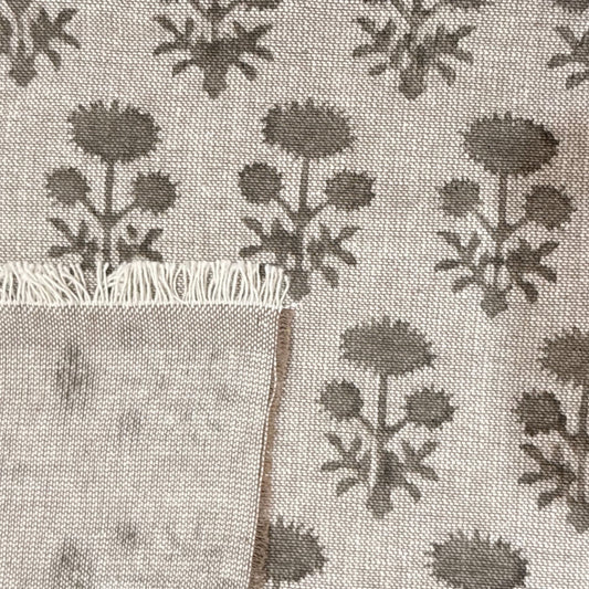 Close-up of a floral patterned fabric in brown on a white background