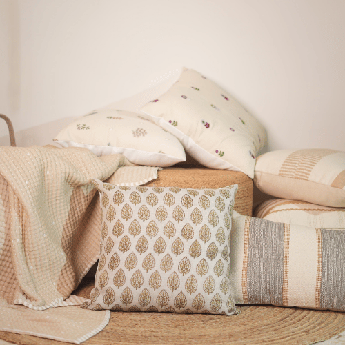 Indi Linen Block Printed Pillow Cover