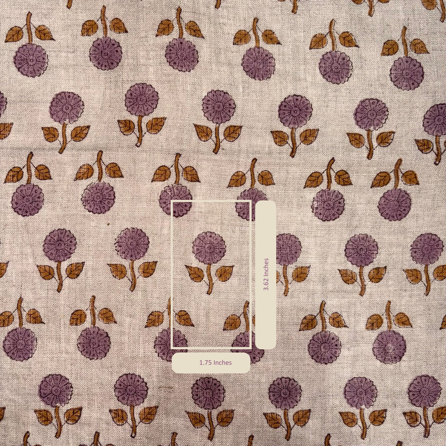 Fabric with purple floral pattern on a grey background