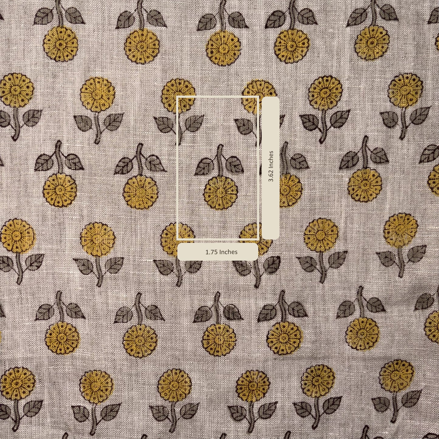Fabric with yellow floral pattern on a beige background