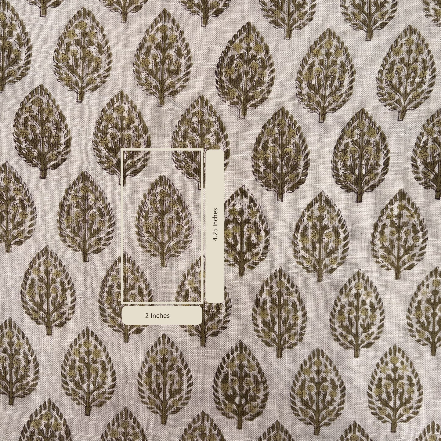 Fabric with leaf pattern and measurement labels