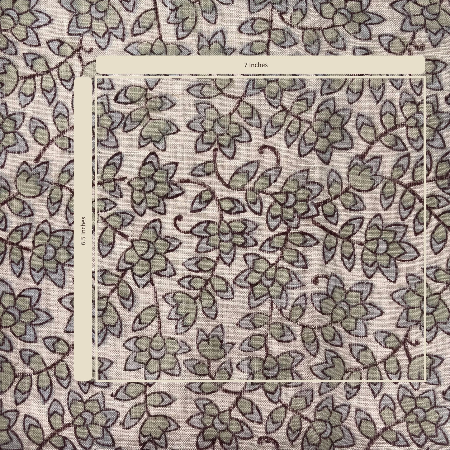 Fabric with a leaf pattern and measurement chart