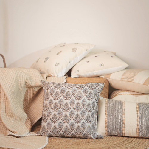 Rosy Linen Block Printed Pillow Cover
