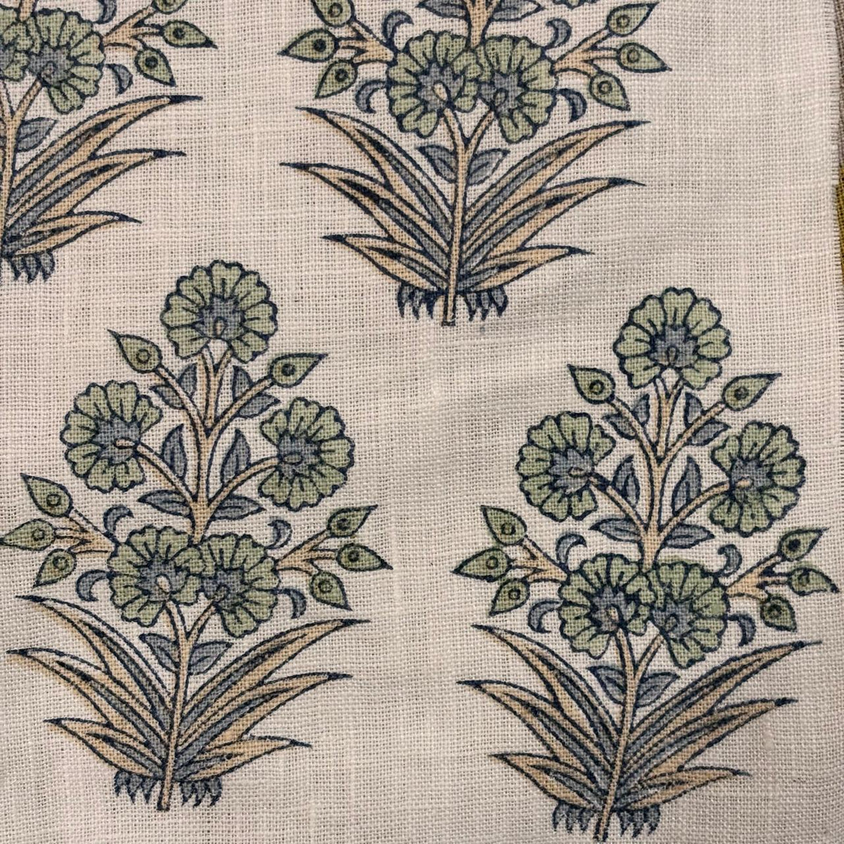 Romy Linen 58" Block-Printed Buta Upholstery Fabric