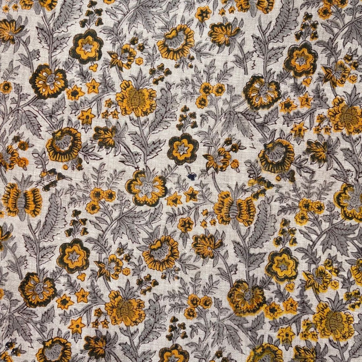 Saffron Linen 58" Block-Printed Jaal Upholstery Fabric