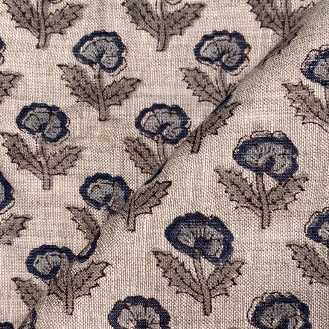 Kaamini Linen 58" Block-Printed Buti Upholstery Fabric