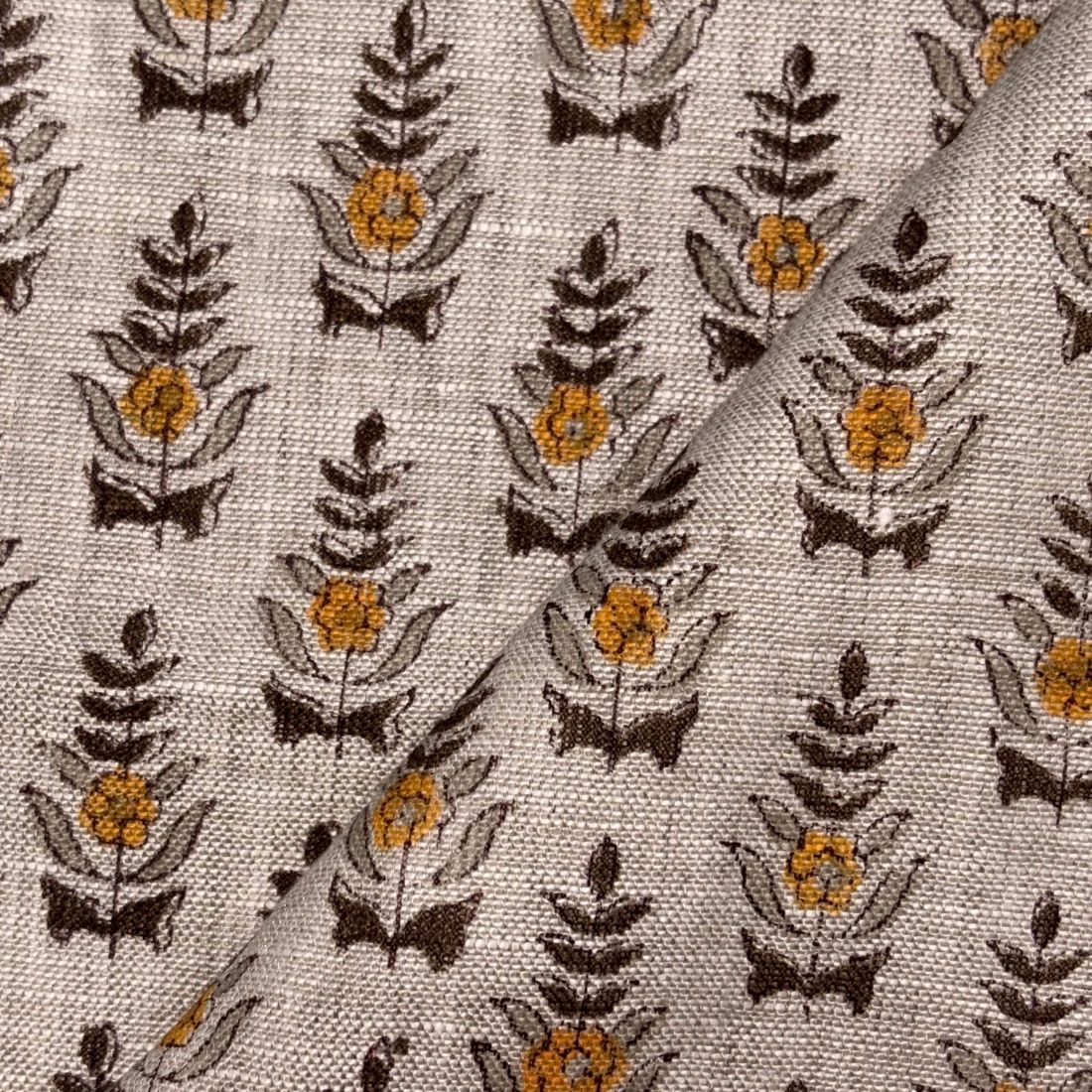 Desi Linen 58" Block-Printed Buta Upholstery Fabric
