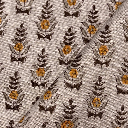 Desi Linen 58" Block-Printed Buta Upholstery Fabric