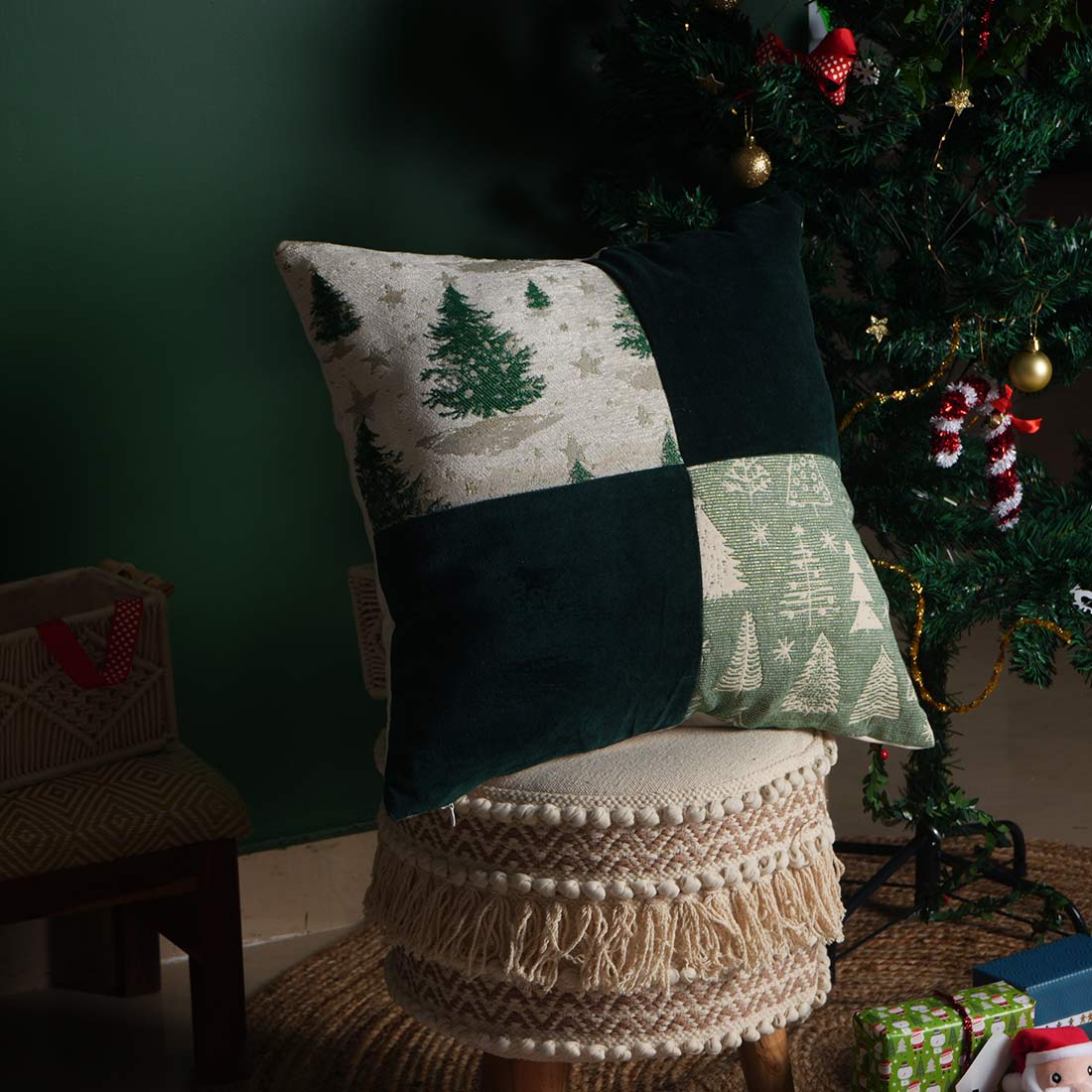 Frostyn Patch Pillow Cover | Textured Holiday Pillow | Decorative Throw Cushion