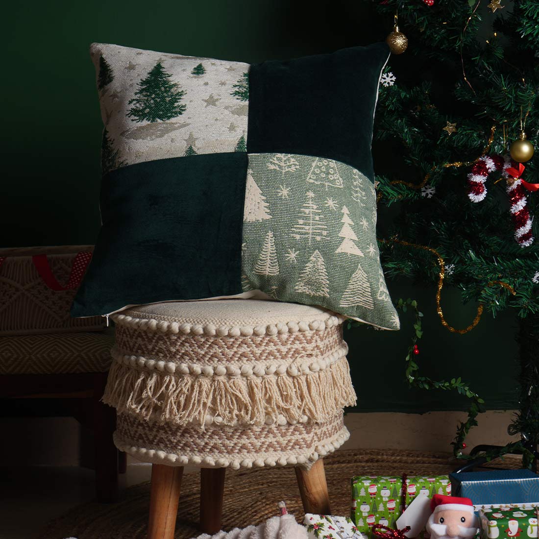 Frostyn Patch Pillow Cover | Textured Holiday Pillow | Decorative Throw Cushion