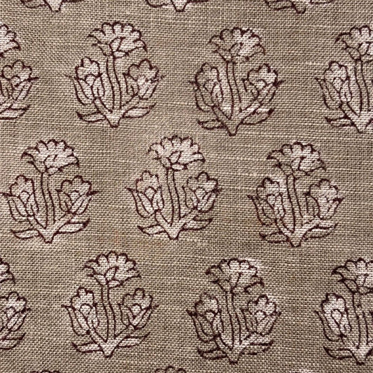 Sugandh Linen 58" Block-Printed Buti Upholstery Fabric