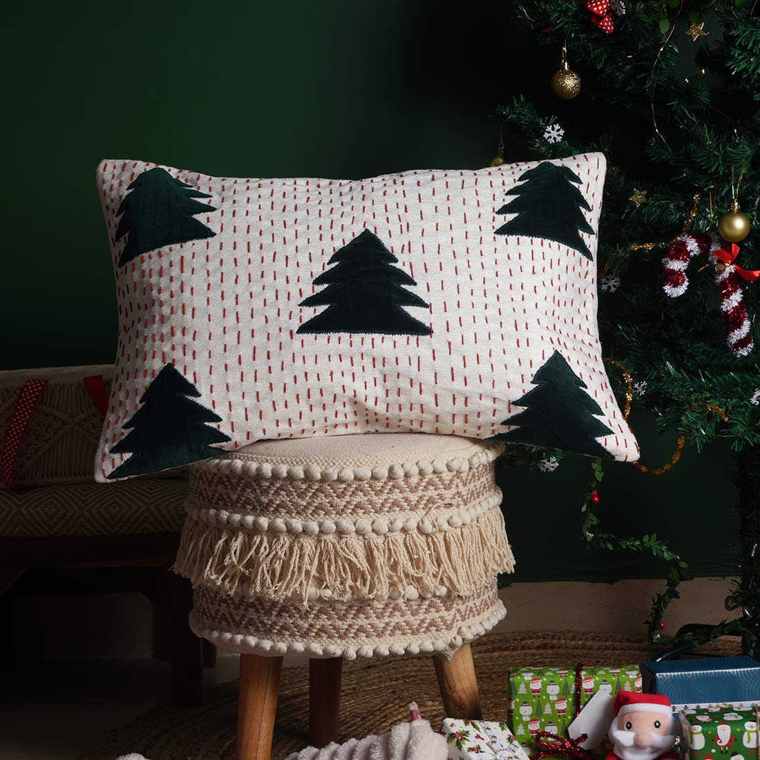 Joviana Patch Pillow Cover | Textured Holiday Pillow | Decorative Throw Cushion