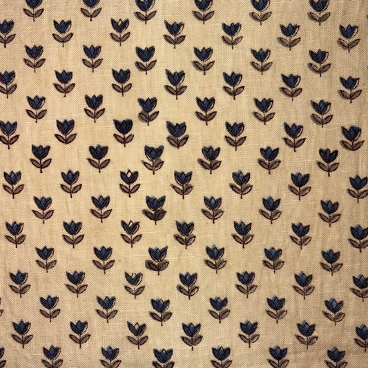 Pattern of blue flowers on beige fabric