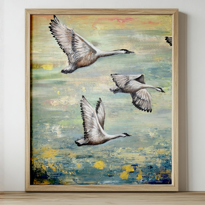 Sandhill Sunset Birds Acrylic Painting in Canvas for Home | Hand-Painted Canvas Wall Art