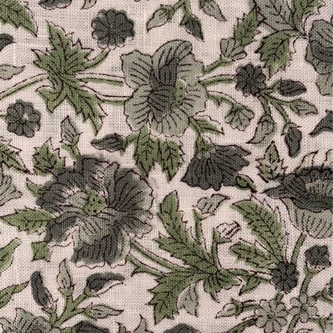 Floral pattern with green leaves and flowers on a grey background