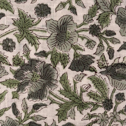 Floral pattern with green leaves and flowers on a grey background