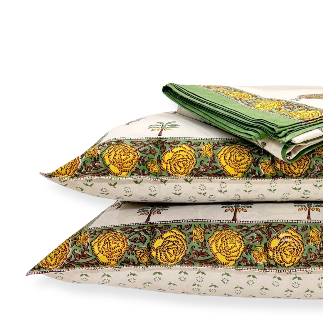 Decorative pillows with floral patterns on a white background