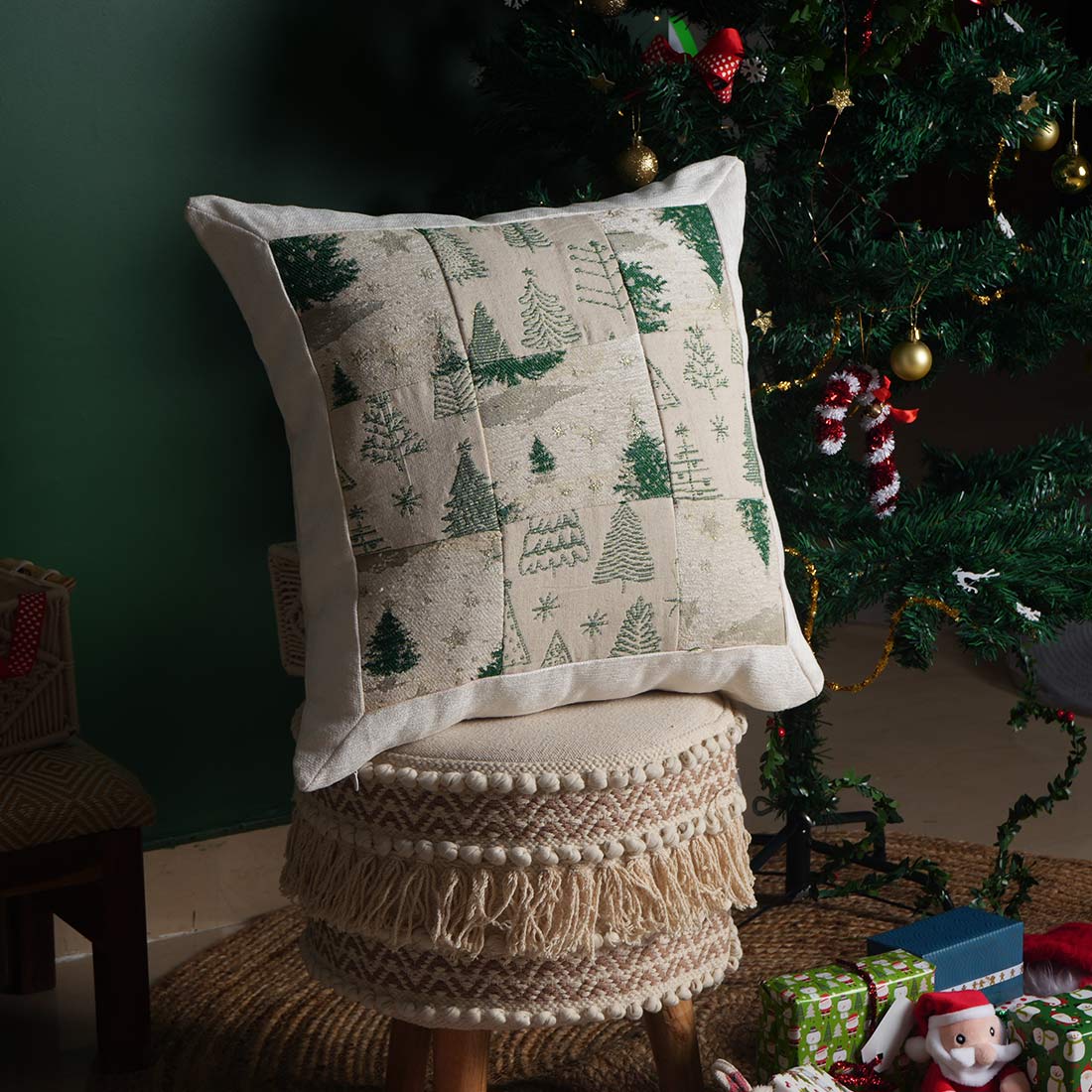 Snowlyn Patch Pillow Cover | Textured Holiday Pillow | Decorative Throw Cushion