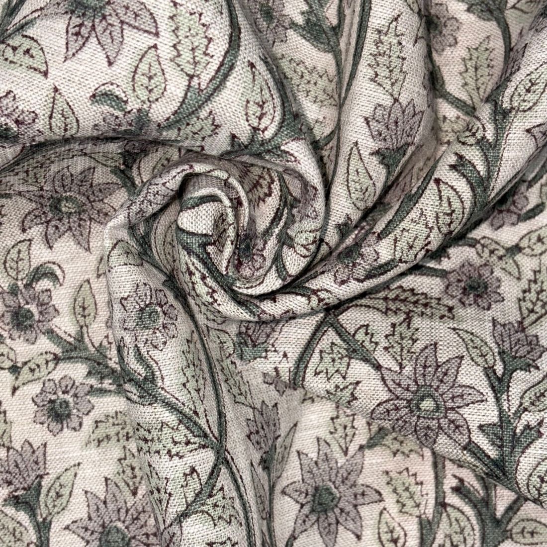 Amrah Linen 58" Block-Printed Jaal Upholstery Fabric